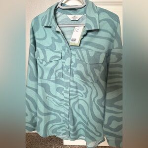 New H&M Teal Swirl Print Button Down Shirt Jacket Size 16